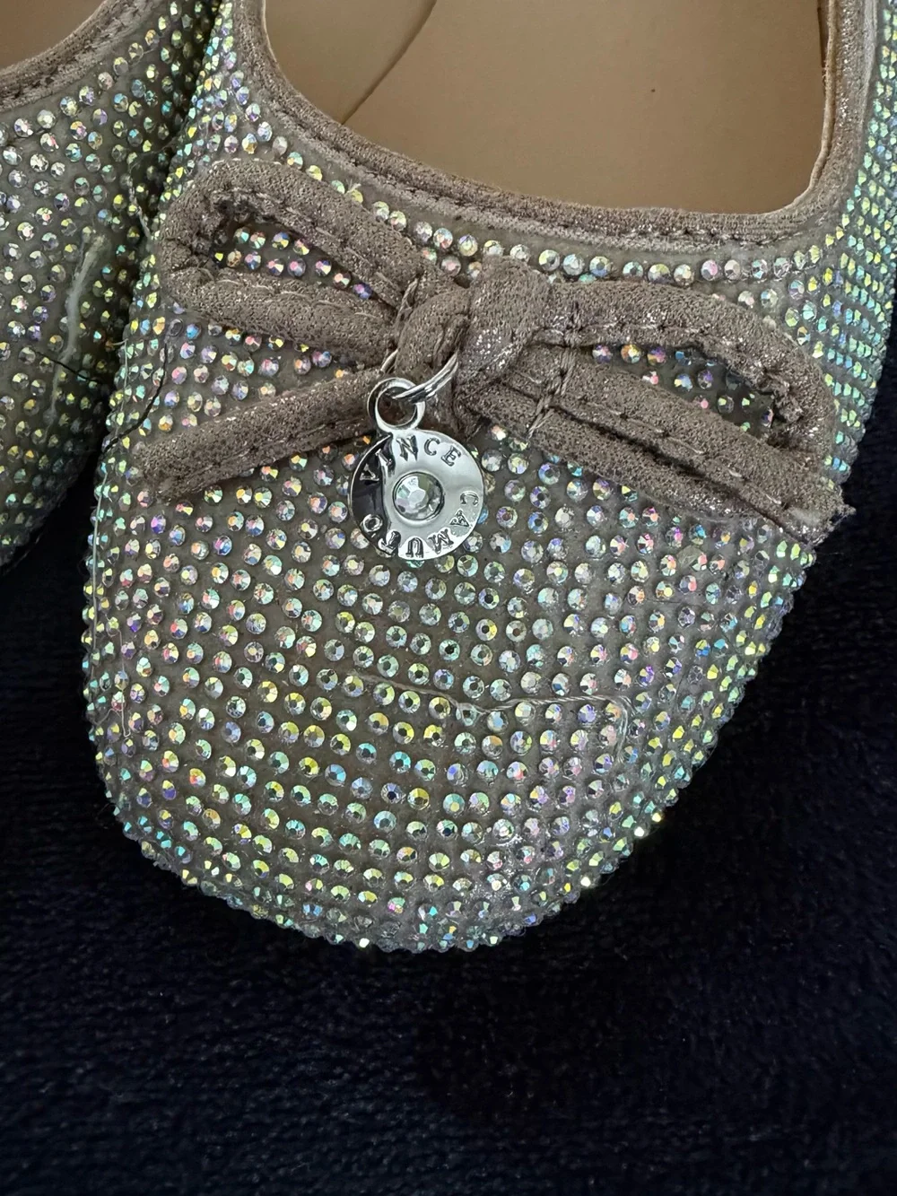 Vince Camuto Iridescent Crystal-Embellished Nude Flats